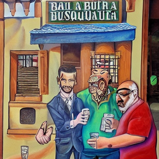 Pintura en caricatura de bar y tabaquera
