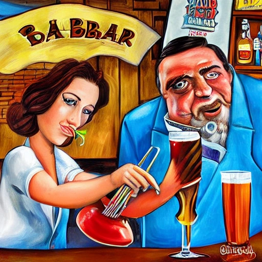 Pintura en caricatura para publicidad de un bar y tabaquera
