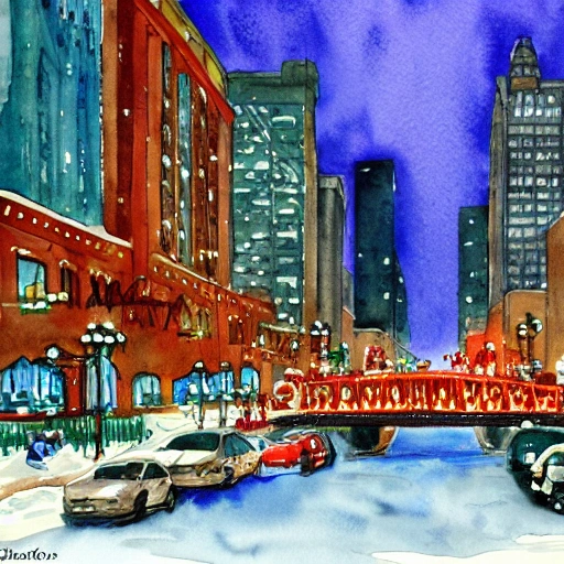 Christmas in  Chicago water color