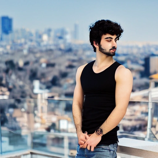 professional photo of a beautiful young turkish man, gorgeous beauty, white skin, symmetrical face, black eyes, short hair, black hair, ugly nose, toned stomach, fat body,dense voluminous, 1.85 height,hair,stunning background with Turkey city view, cinematic lighting, highly detailed, intricate, sharp focus, depth of field, f/1.8, 85mm, professionally color graded, dusk, soft diffused light, volumetric fog, hdr 4k, 8k