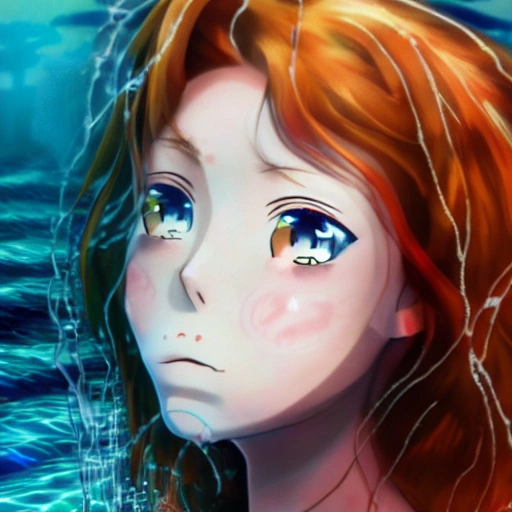 Sadie Sink as a fish 🧜‍♀️, swimming under water. (((Anime style:1.2))), high definition, ((Simetric face:1.2)), focus vision, fog view, 8k, wallpaper, HDR. 