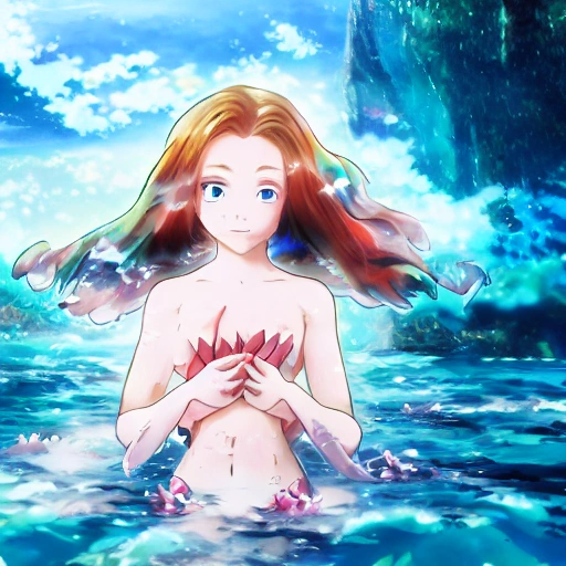 Sadie Sink as a fish 🧜‍♀️, swimming under water. (((Anime style:1.2))), high definition, ((Simetric face:1.2)), focus vision, fog view, 8k, wallpaper, HDR. 