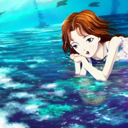 Sadie Sink as a anime, swimming under water. (((Anime style:1.2)... -  Arthub.ai
