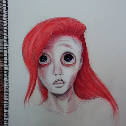 Monster, red hair, Pencil Sketch, Water Color