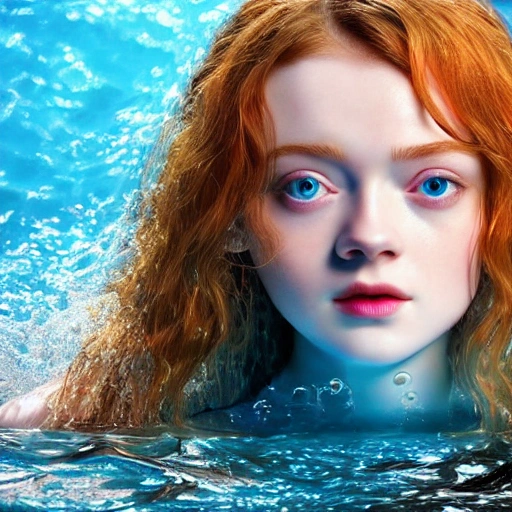 Sadie Sink as a anime, swimming under water. (One Piece style:0.3))), high definition, ((Simetric face:1.2)), (professional detail:1.2) , ocean view, ambiental light, beautiful day , 8k, wallpaper, HDR. 