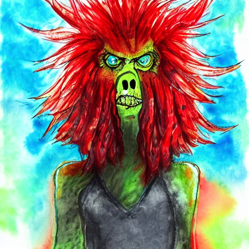 Monster, red hair, Water Color, 4k