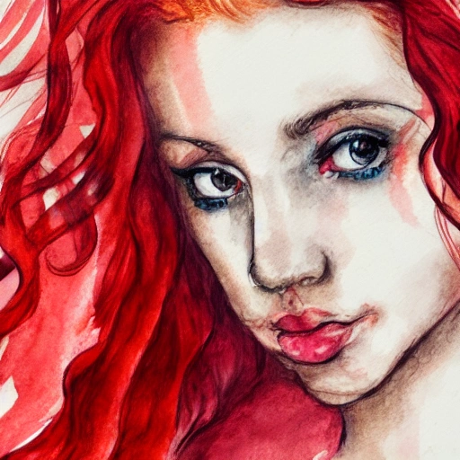 Woman, beautiful, red hair, Water Color, 4k