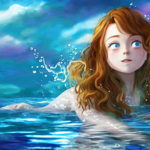 Sadie Sink as a anime, swimming under water. (((One Piece style:0.7))), high definition, ((Simetric face:1.2)), (professional detail:1.2) , ocean view, ambiental light, beautiful day , 8k, wallpaper, HDR. 