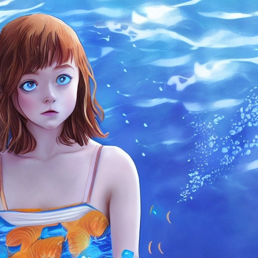 Sadie Sink as a anime, swimming under water. (((Anime style:1.2)... -  Arthub.ai