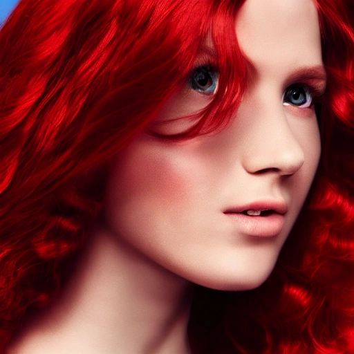 Woman, beautiful, red hair, cinematic warm color palette, spotlight, perfect symmetrical facevery detailed, 8k --v 4