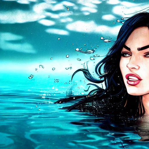 Megan Fox as a anime, swimming under water. (((Dragon Ball Z style:0.5))), high definition, ((Simetric face:1.2)), (professional detail:1.2) , ocean view, ambiental light, beautiful day , 8k, wallpaper, HDR. 