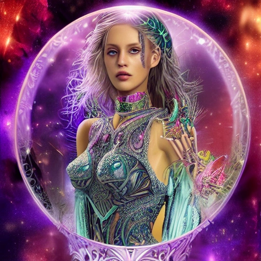 mdjrny-v4 beautiful stunning young woman, intricate, highly detailed, carnival glass, photorealistic, 8k, fantasy, Sci-Fi