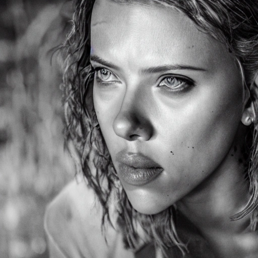 Scarlett Johansson as in "the walking dead". ((Simetric face:1.2)), (beautiful detail), cinematography scene, professional detail, professional photo, high definition, high resolution, 8k, sepia color ambient, ambient lumen, volumetric lighting, hdr