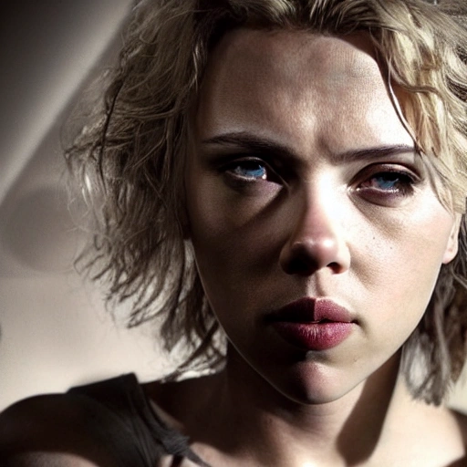 Scarlett Johansson as in "the walking dead". ((Simetric face:1.2)), (beautiful detail), cinematography scene, professional detail, professional photo, high definition, high resolution, 8k, sepia color ambient, ambient lumen, volumetric lighting, hdr