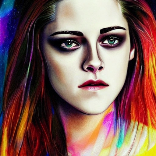 ultra realistic photo portrait of Kristen Stewart+essica Jung+avril-lavigne, in cosmic energy, colorful, painting burst, beautiful symmetrical face, nonchalant kind look, realistic round eyes, tone mapped, intricate, elegant, highly detailed, digital painting, artstation, concept art, smooth, sharp focus, illustration, dreamy magical atmosphere, art by artgerm and greg rutkowski and alphonse mucha, 9:16 