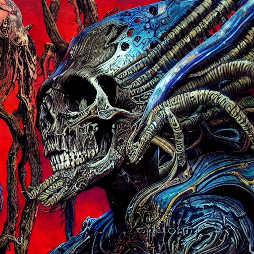 skull, worms, Melancholic, Oil Paint, Detailed Render, HD, by Philippe Druillet 1:2