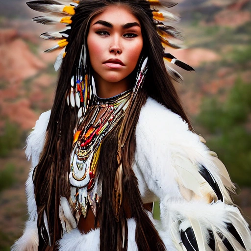 mdjrny-v4 style portrait photograph of Madison Beer as Pocahonta ...