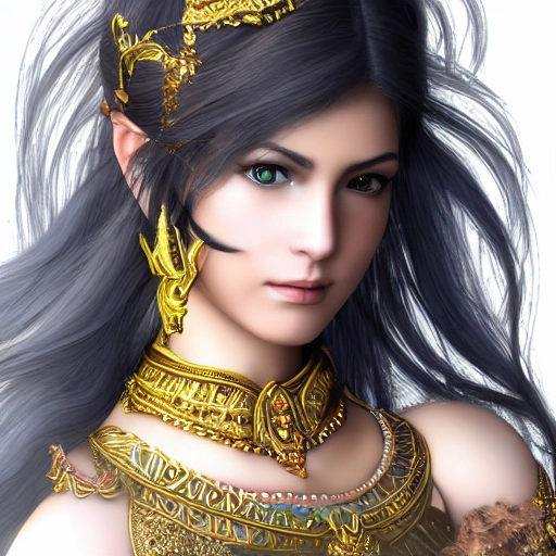 professional portrait photograph of a beautiful goddes, Detailed Render, HD, character concept by final fantasy + prince of persia