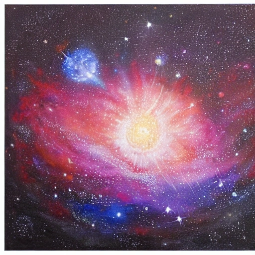 Galaxia, nebulosa roja, asteroide con hielo, estrellas infinitas , planetas alrededor Oil Painting