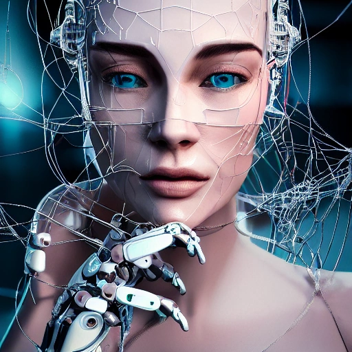 complex 3d render ultra detailed of a beautiful porcelain human woman, cyborg, robotic parts, 150 mm, beautiful studio soft light, rim light, vibrant details, luxurious cyberpunk, lace, hyperrealistic, cable electric wires, microchip, elegant, beautiful background, octane render, H. R. Giger style, 8k