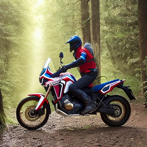 Africa Twin motorbike in the forest. Ultrarealistic
