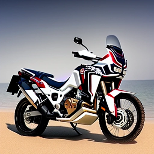 Africa Twin motorbike in the beach. High resolution. Ultrarealistic 