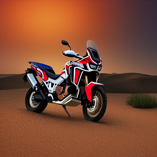 Africa Twin in the desert, vibrant high contrast, hyperrealistic, photografic, 8k, epic ambient light, octane render