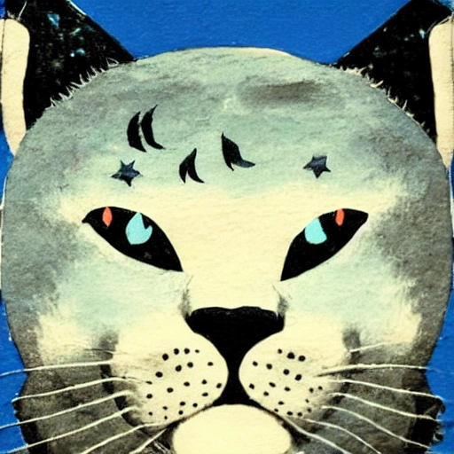 Big cat black under blue moon
