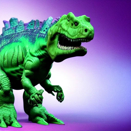 a render of a purple dinosaur with small green circles on its skin and with the arms of a professional wrestler