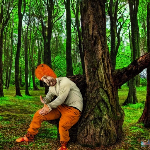 imagen duende adulto durmiendo acostado debajo de un roble, rostro detallado, hiperrealista ,HDR, fantasia, 4k, feliz, tranquilidad
,estilo fantasia, fondo bosque desenfocado, 