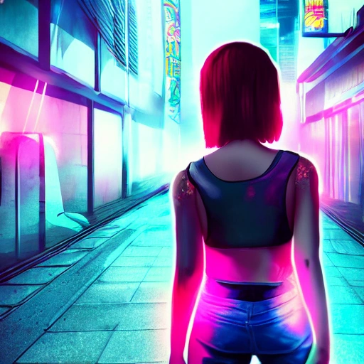 1 chica cyberpunk, cara detallada, foco, ciudad cyberpunk, multicolor, alto contraste, hiperrealista, fotográfico, 4k, luz ambiental épica, Anime