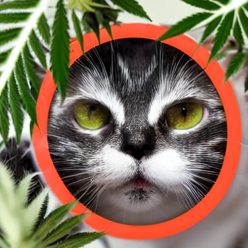 martian and black and white cat inside a marijuana flower