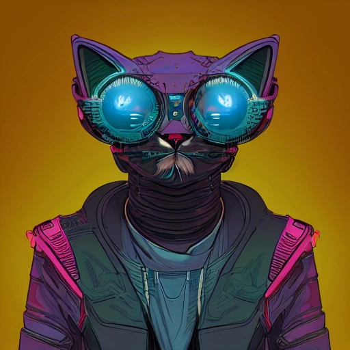 portrait painting of a cyberpunk cat - headed cyborg, sharp focus, award - winning, trending on artstation, masterpiece, highly detailed, intricate. art by josan gonzales and moebius and deathburger, 3D