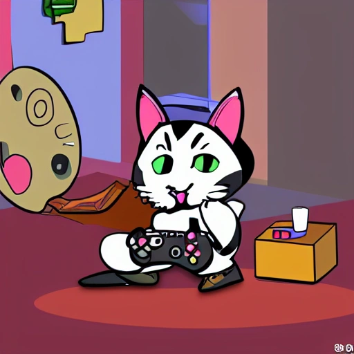a toon render of a dope cat playing videogames