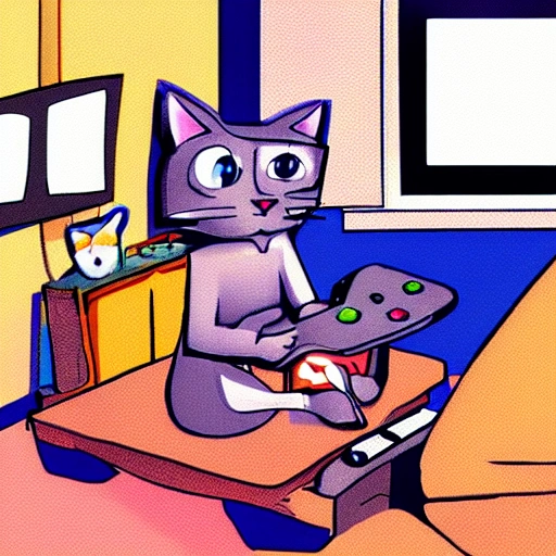 a toon render of a dope cat playing videogames