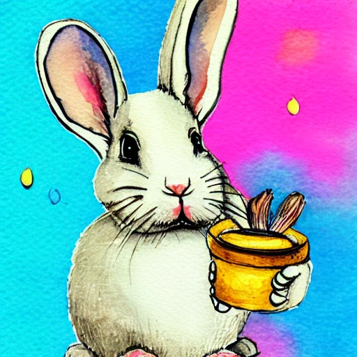 Very cute bunny holding a lucky word in his hand, Water Color