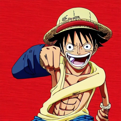 Monkey D. Luffy with a fresh and urban look, combining his One Piece style with a Supreme shirt and cap