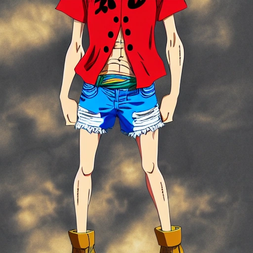Monkey D. Luffy with a fresh and urban look, combining his One Piece style with a Supreme shirt and cap
