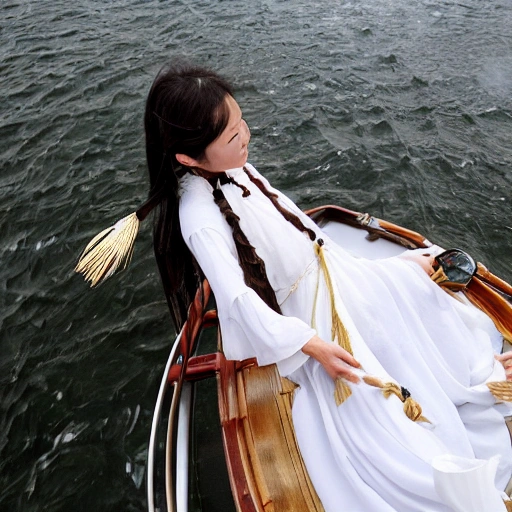 At the stern of the boat, a woman was boating with oars, long hair and shawl, white clothes all over her body, and her hair was tied with a gold band. The snow was shining brightly. Guo Jing was stunned to see that the girl was dressed like a fairy. The boat slowly swung closer, and the woman was young, but 15 or 16 years old. Her skin was more beautiful than snow, and her face was absolutely beautiful.