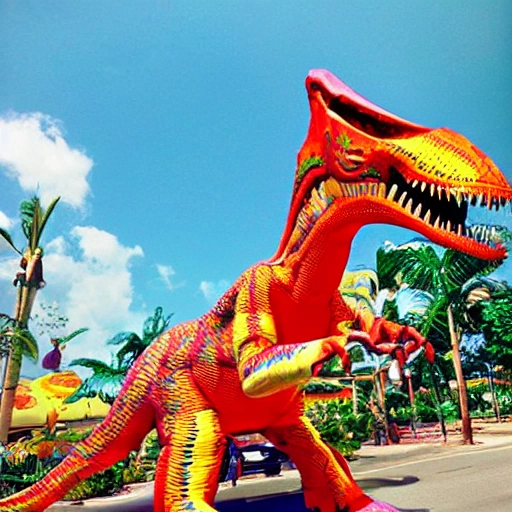 /imagine prompt: image of dinosaur look like dressed in carnival clothes from barranquilla in a cartoon :: --v 4