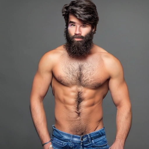 joven pelo largo con barba musculoso
  
