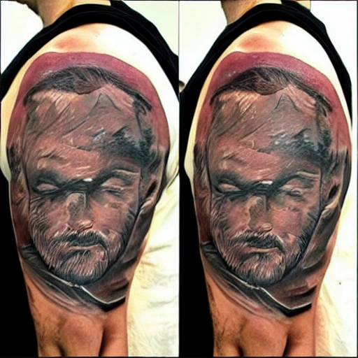   hombre obeso rostro bello  
 pelo corto con tatuaje
