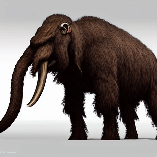 full-body portrait side-view extra-wide angle of a Mammoth on a white background hyper realistic 4concept art, unreal engine.