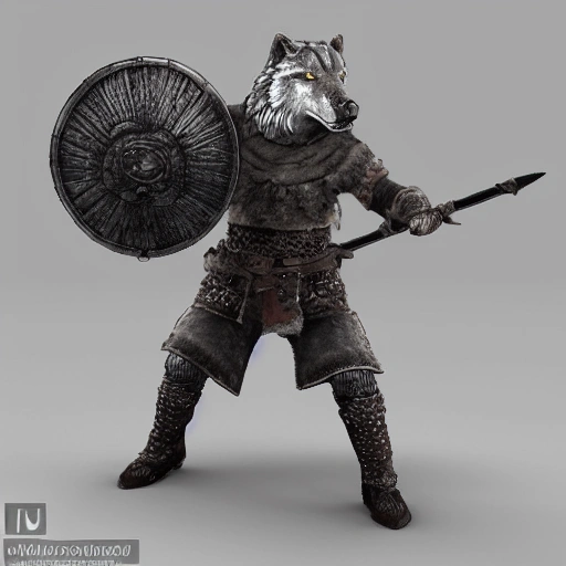 arctic medieval warrior wolf, 3D