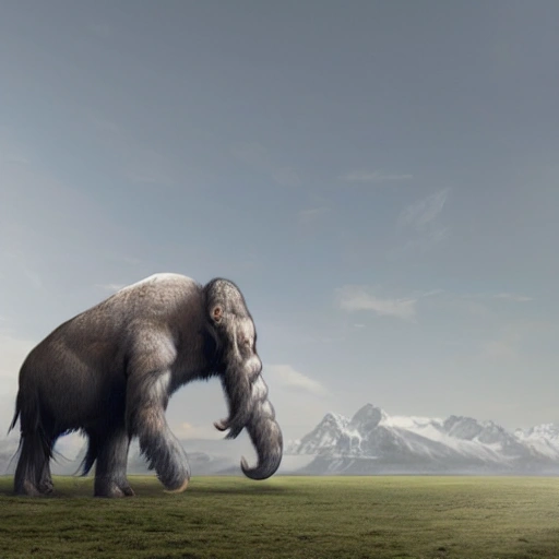 Matte Painting, White Background, Full body shot, Side View, Mammoth