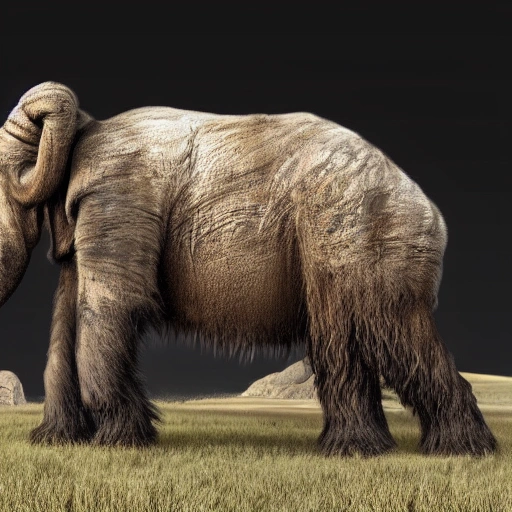 Mammoth, Matte Painting, White Background, Full body shot, Side View