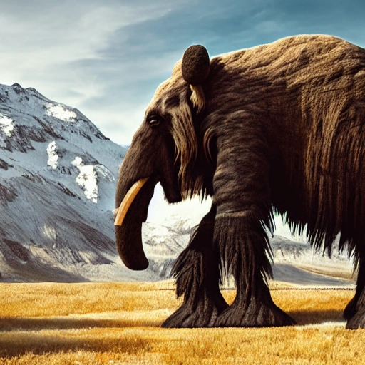 Mammoth, Matte Painting, White Background, Wide Angle shot, Side View