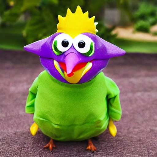 cute smiling baby dino chicken, with violet uniform, 3D