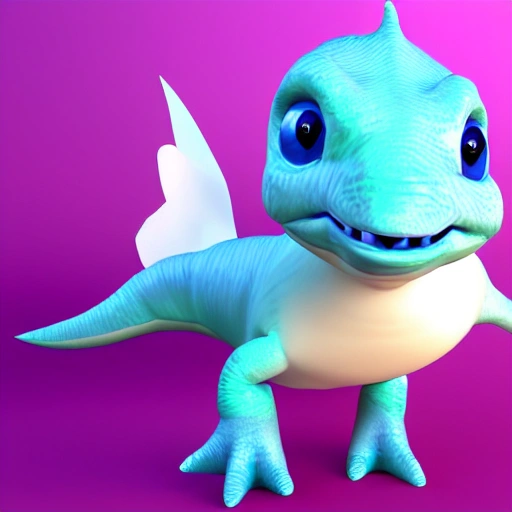 cute smiling baby dino with white feathers, 3D