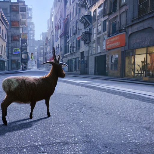 mechanic goat in the street, vray unreal engine